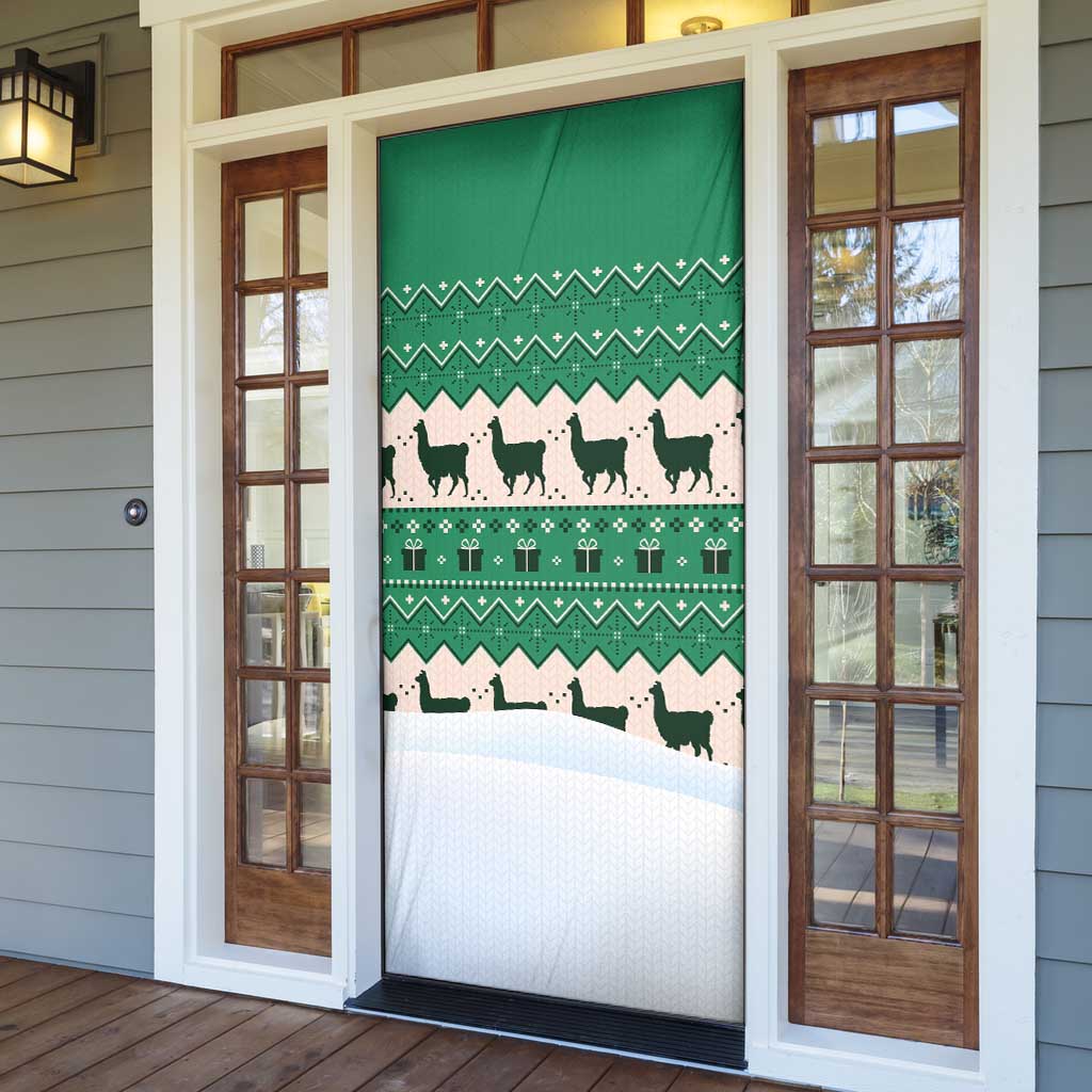 Llama Decorating Tree in Santa Hat Door Cover with Green Gift Pattern Design - Wonder Print Shop