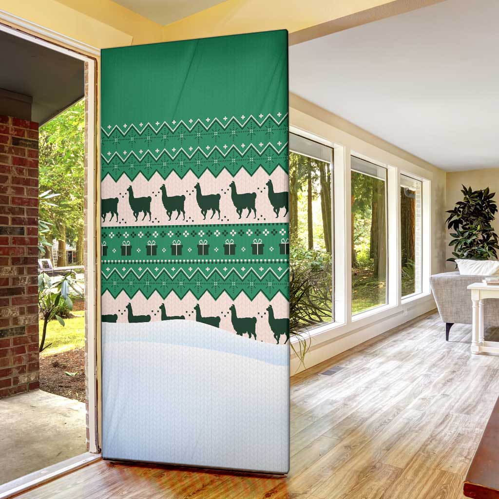 Llama Decorating Tree in Santa Hat Door Cover with Green Gift Pattern Design - Wonder Print Shop