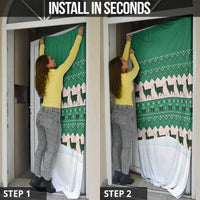 Llama Decorating Tree in Santa Hat Door Cover with Green Gift Pattern Design - Wonder Print Shop