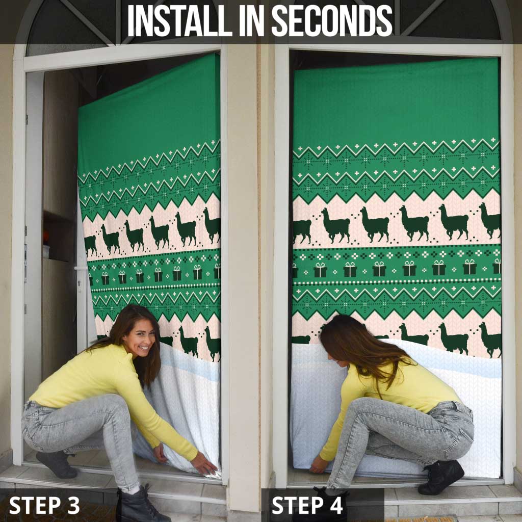 Llama Decorating Tree in Santa Hat Door Cover with Green Gift Pattern Design - Wonder Print Shop