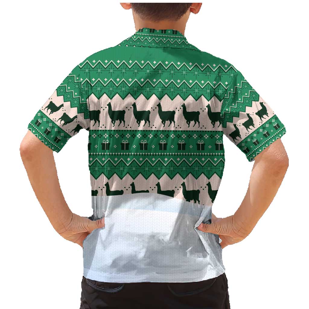 Llama Decorating Tree in Santa Hat Family Matching Mermaid Dress and Hawaiian Shirt with Green Gift Pattern Design - Wonder Print Shop