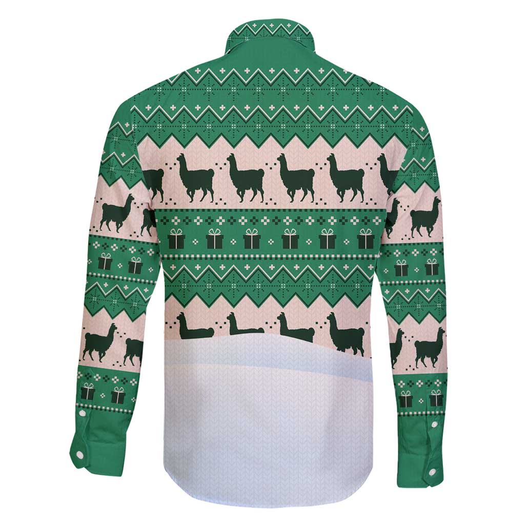 Llama Decorating Tree in Santa Hat Family Matching Mermaid Dress and Hawaiian Shirt with Green Gift Pattern Design - Wonder Print Shop