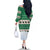 Llama Decorating Tree in Santa Hat Family Matching Off The Shoulder Long Sleeve Dress and Hawaiian Shirt with Green Gift Pattern Design - Wonder Print Shop