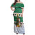 Llama Decorating Tree in Santa Hat Family Matching Off Shoulder Maxi Dress and Hawaiian Shirt with Green Gift Pattern Design - Wonder Print Shop