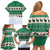 Llama Decorating Tree in Santa Hat Family Matching Off Shoulder Short Dress and Hawaiian Shirt with Green Gift Pattern Design - Wonder Print Shop