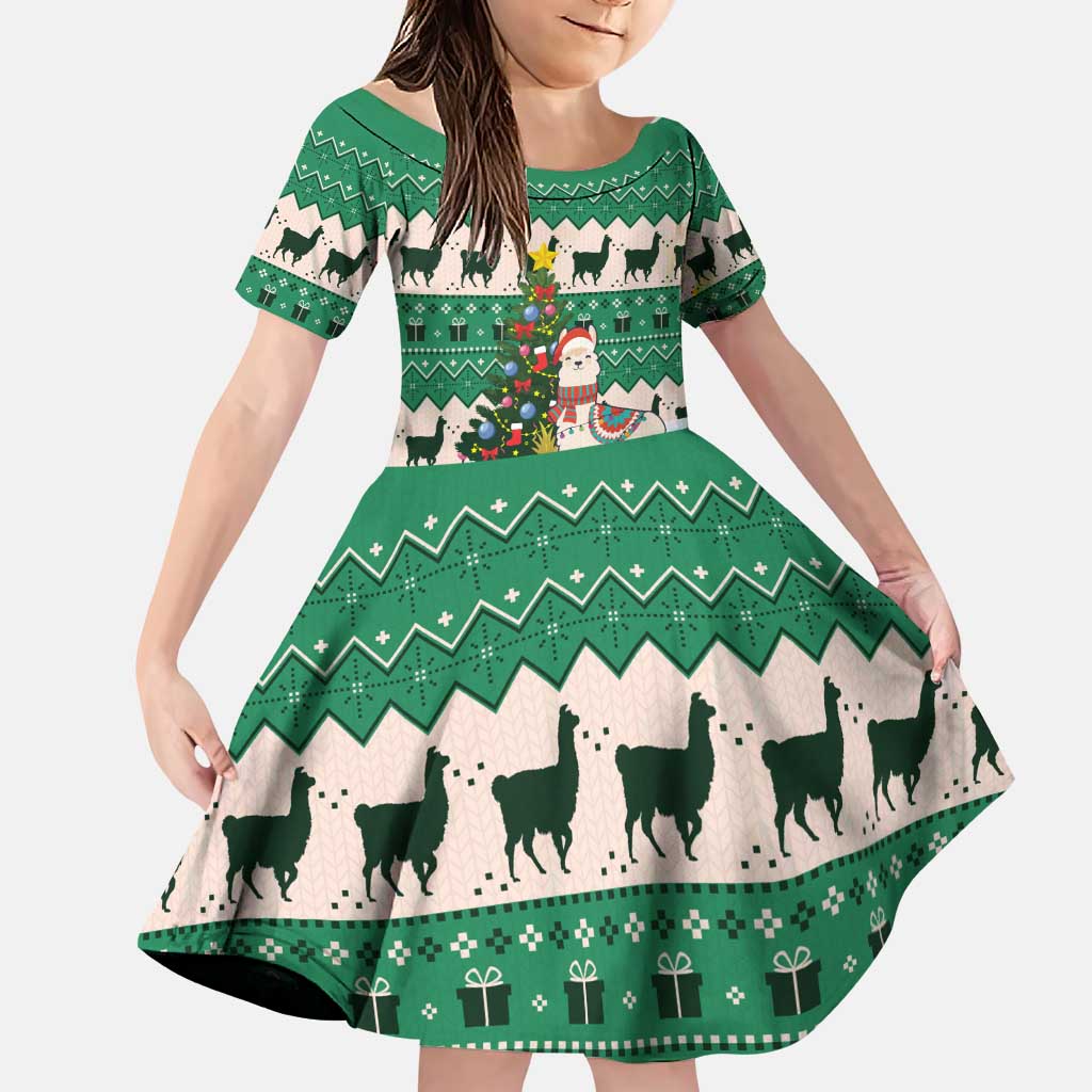 Llama Decorating Tree in Santa Hat Family Matching Puletasi and Hawaiian Shirt with Green Gift Pattern Design - Wonder Print Shop