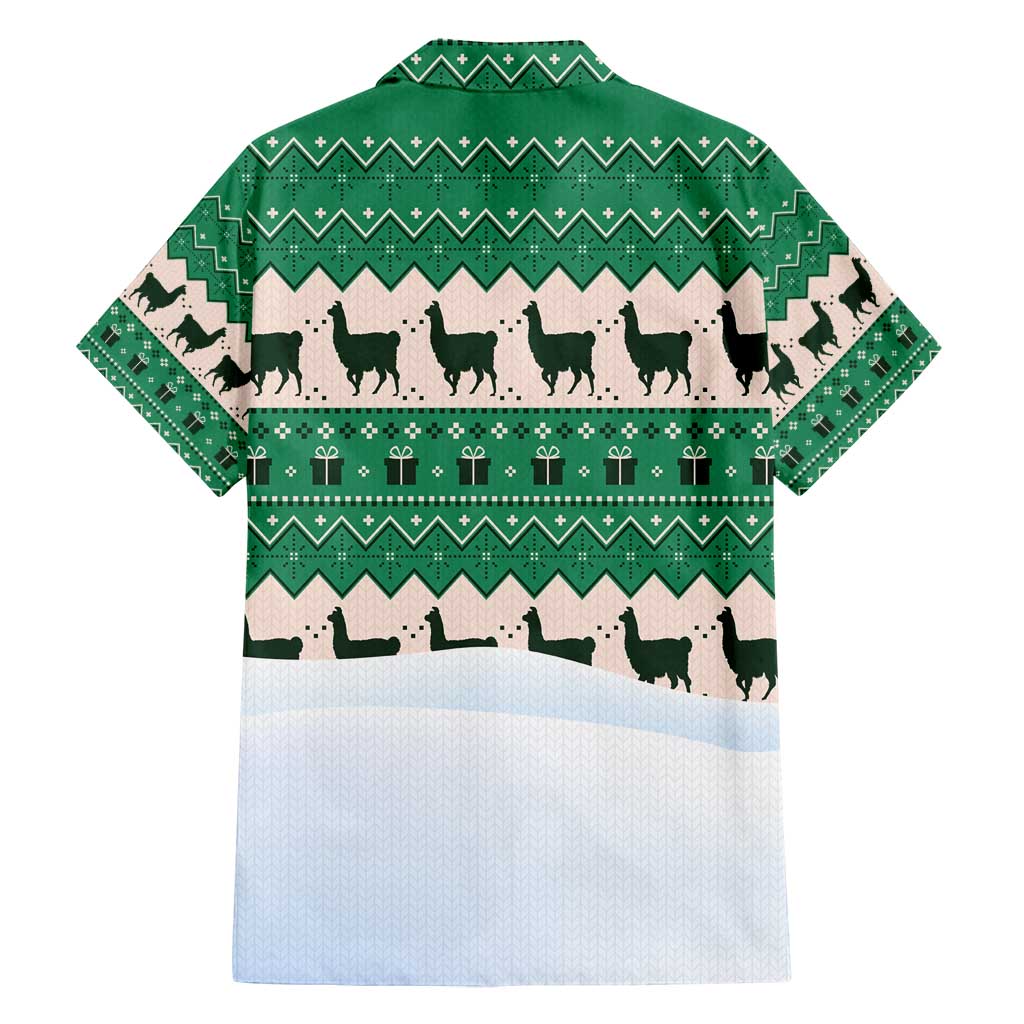 Llama Decorating Tree in Santa Hat Family Matching Puletasi and Hawaiian Shirt with Green Gift Pattern Design - Wonder Print Shop