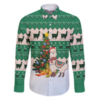 Llama Decorating Tree in Santa Hat Family Matching Puletasi and Hawaiian Shirt with Green Gift Pattern Design - Wonder Print Shop