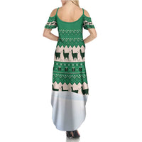 Llama Decorating Tree in Santa Hat Family Matching Summer Maxi Dress and Hawaiian Shirt with Green Gift Pattern Design - Wonder Print Shop