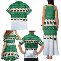 Llama Decorating Tree in Santa Hat Family Matching Tank Maxi Dress and Hawaiian Shirt with Green Gift Pattern Design - Wonder Print Shop