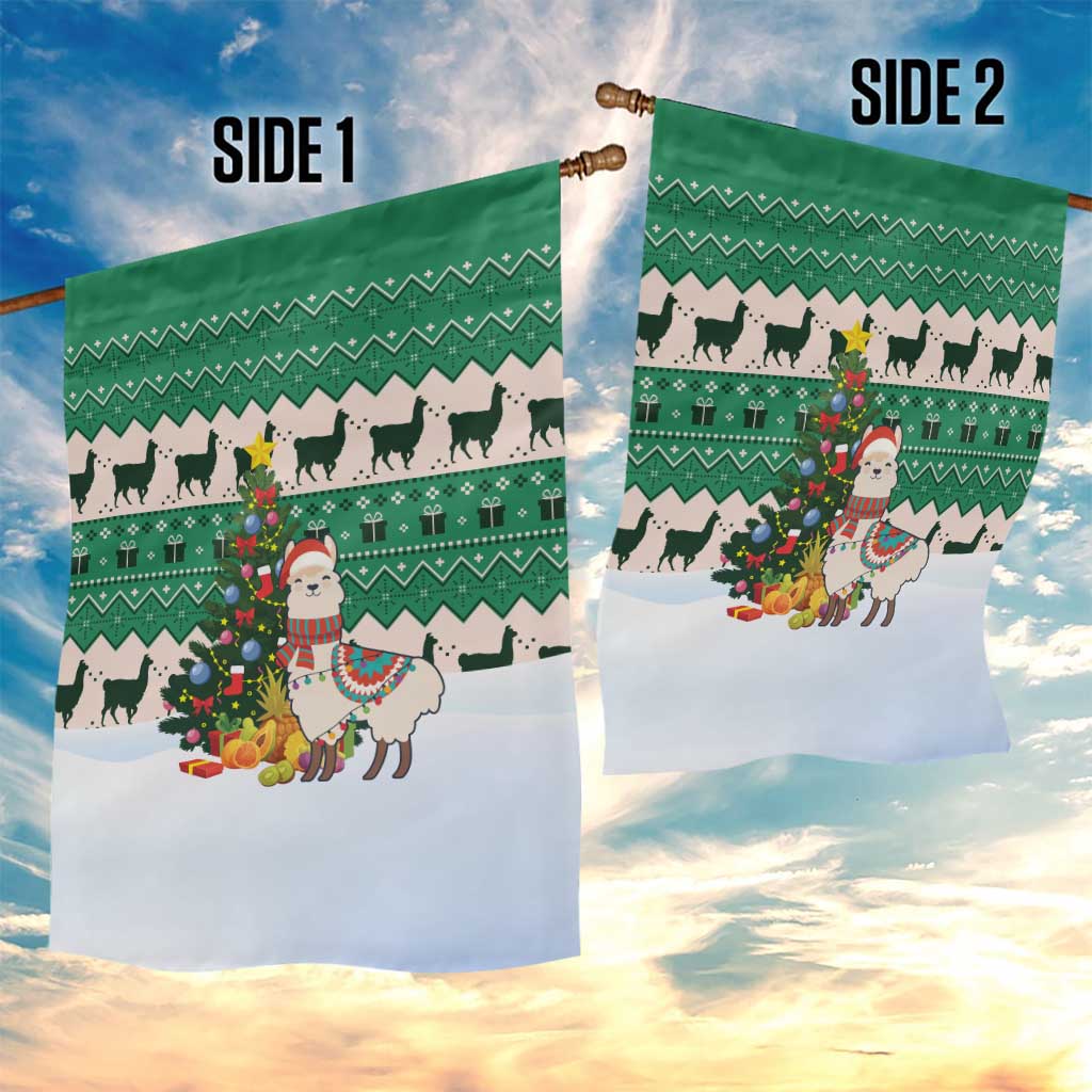 Llama Decorating Tree in Santa Hat Garden Flag with Green Gift Pattern Design - Wonder Print Shop