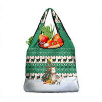 Llama Decorating Tree in Santa Hat Grocery Bag with Green Gift Pattern Design - Wonder Print Shop