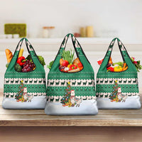 Llama Decorating Tree in Santa Hat Grocery Bag with Green Gift Pattern Design - Wonder Print Shop
