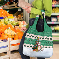 Llama Decorating Tree in Santa Hat Grocery Bag with Green Gift Pattern Design - Wonder Print Shop