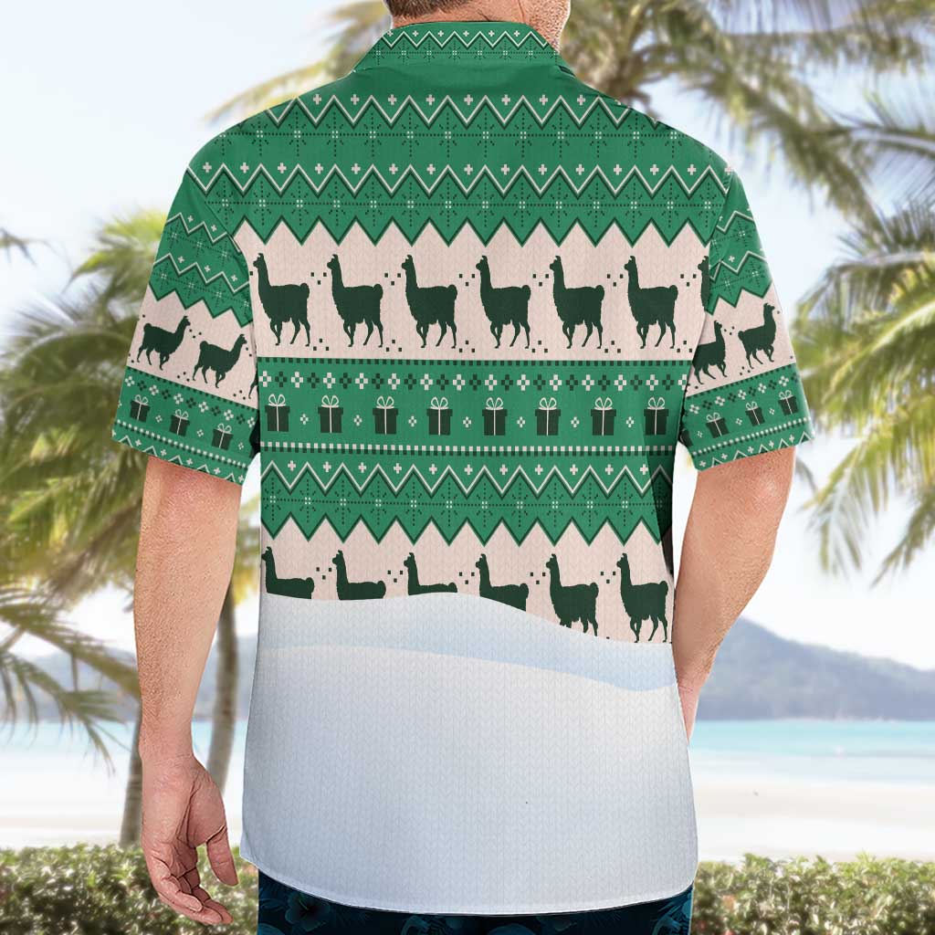 Llama Decorating Tree in Santa Hat Hawaiian Shirt with Green Gift Pattern Design - Wonder Print Shop