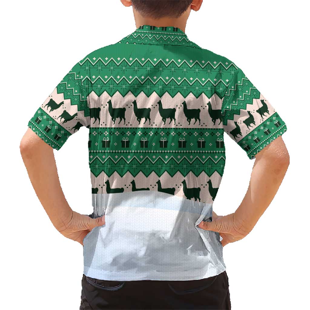 Llama Decorating Tree in Santa Hat Hawaiian Shirt with Green Gift Pattern Design - Wonder Print Shop