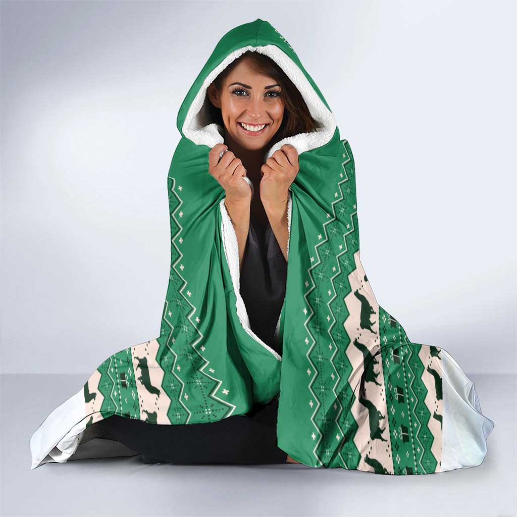 Llama Decorating Tree in Santa Hat Hooded Blanket with Green Gift Pattern Design - Wonder Print Shop