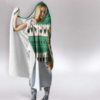Llama Decorating Tree in Santa Hat Hooded Blanket with Green Gift Pattern Design - Wonder Print Shop