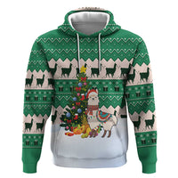 Llama Decorating Tree in Santa Hat Hoodie with Green Gift Pattern Design - Wonder Print Shop