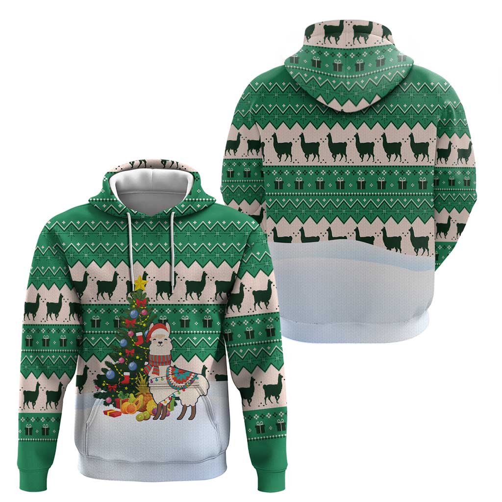 Llama Decorating Tree in Santa Hat Hoodie with Green Gift Pattern Design - Wonder Print Shop
