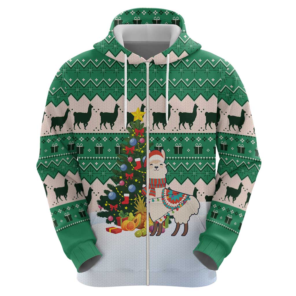 Llama Decorating Tree in Santa Hat Hoodie with Green Gift Pattern Design - Wonder Print Shop