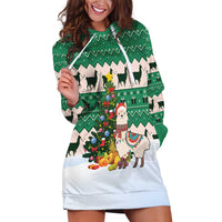 Llama Decorating Tree in Santa Hat Hoodie Dress with Green Gift Pattern Design - Wonder Print Shop
