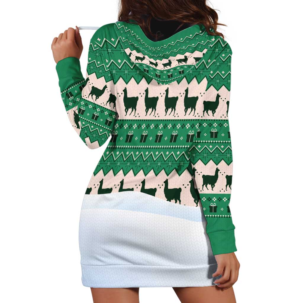Llama Decorating Tree in Santa Hat Hoodie Dress with Green Gift Pattern Design - Wonder Print Shop