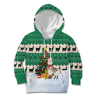 Llama Decorating Tree in Santa Hat Kid Hoodie with Green Gift Pattern Design - Wonder Print Shop