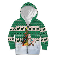 Llama Decorating Tree in Santa Hat Kid Hoodie with Green Gift Pattern Design - Wonder Print Shop