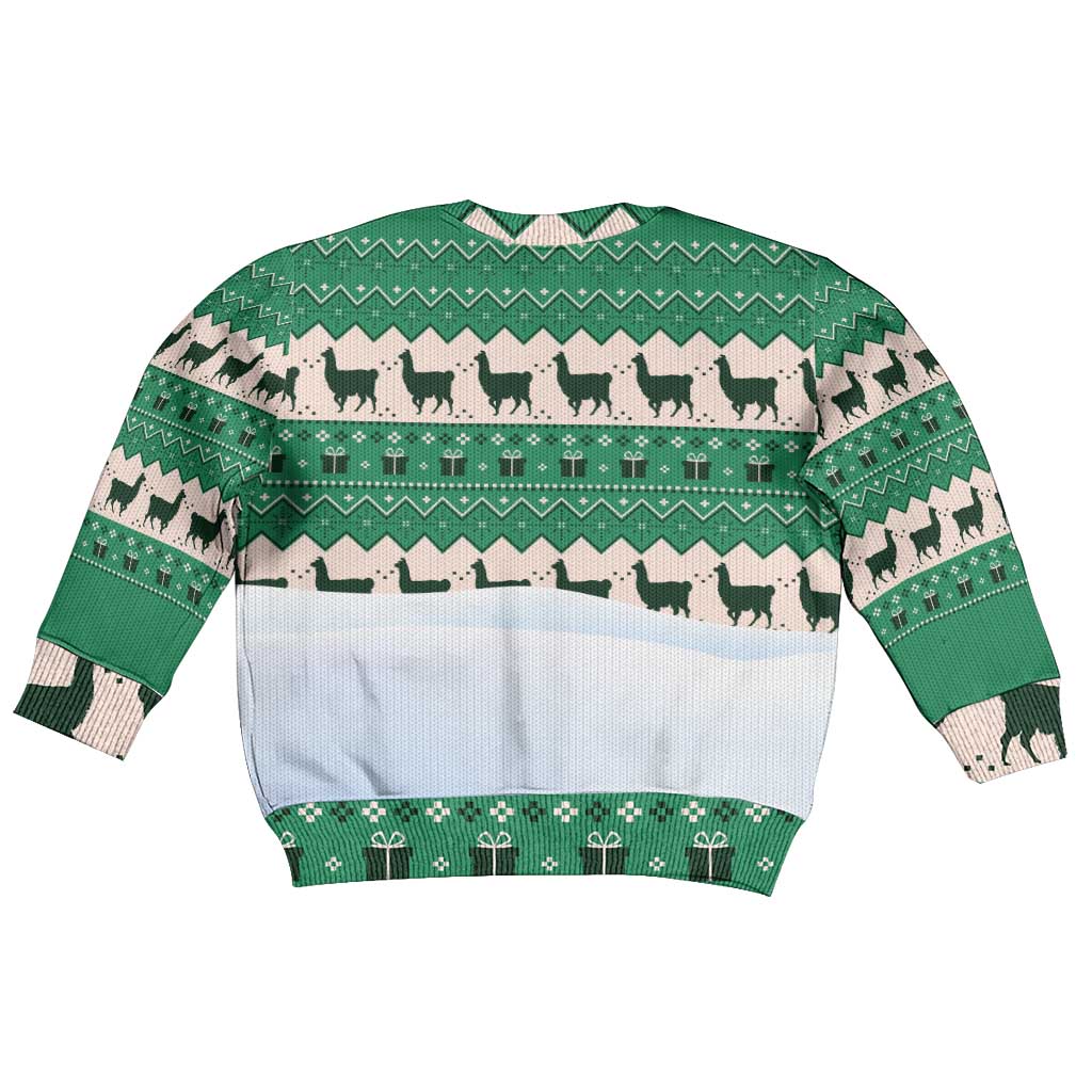 Llama Decorating Tree in Santa Hat Kid Ugly Christmas Sweater with Green Gift Pattern Design - Wonder Print Shop