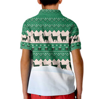 Llama Decorating Tree in Santa Hat Kid Polo Shirt with Green Gift Pattern Design - Wonder Print Shop