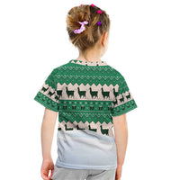 Llama Decorating Tree in Santa Hat Kid T Shirt with Green Gift Pattern Design - Wonder Print Shop