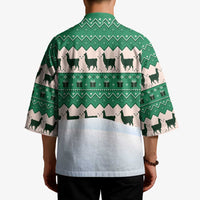 Llama Decorating Tree in Santa Hat Kimono with Green Gift Pattern Design - Wonder Print Shop