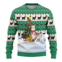 Llama Decorating Tree in Santa Hat Ugly Christmas Sweater with Green Gift Pattern Design - Wonder Print Shop
