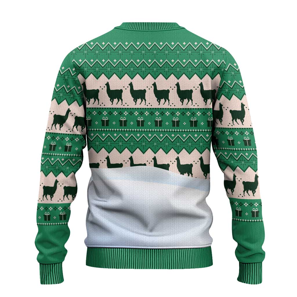 Llama Decorating Tree in Santa Hat Ugly Christmas Sweater with Green Gift Pattern Design - Wonder Print Shop