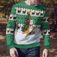 Llama Decorating Tree in Santa Hat Ugly Christmas Sweater with Green Gift Pattern Design - Wonder Print Shop