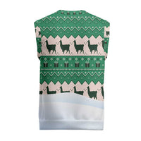 Llama Decorating Tree in Santa Hat Christmas Knitted V-Neck Vest with Green Gift Pattern Design - Wonder Print Shop