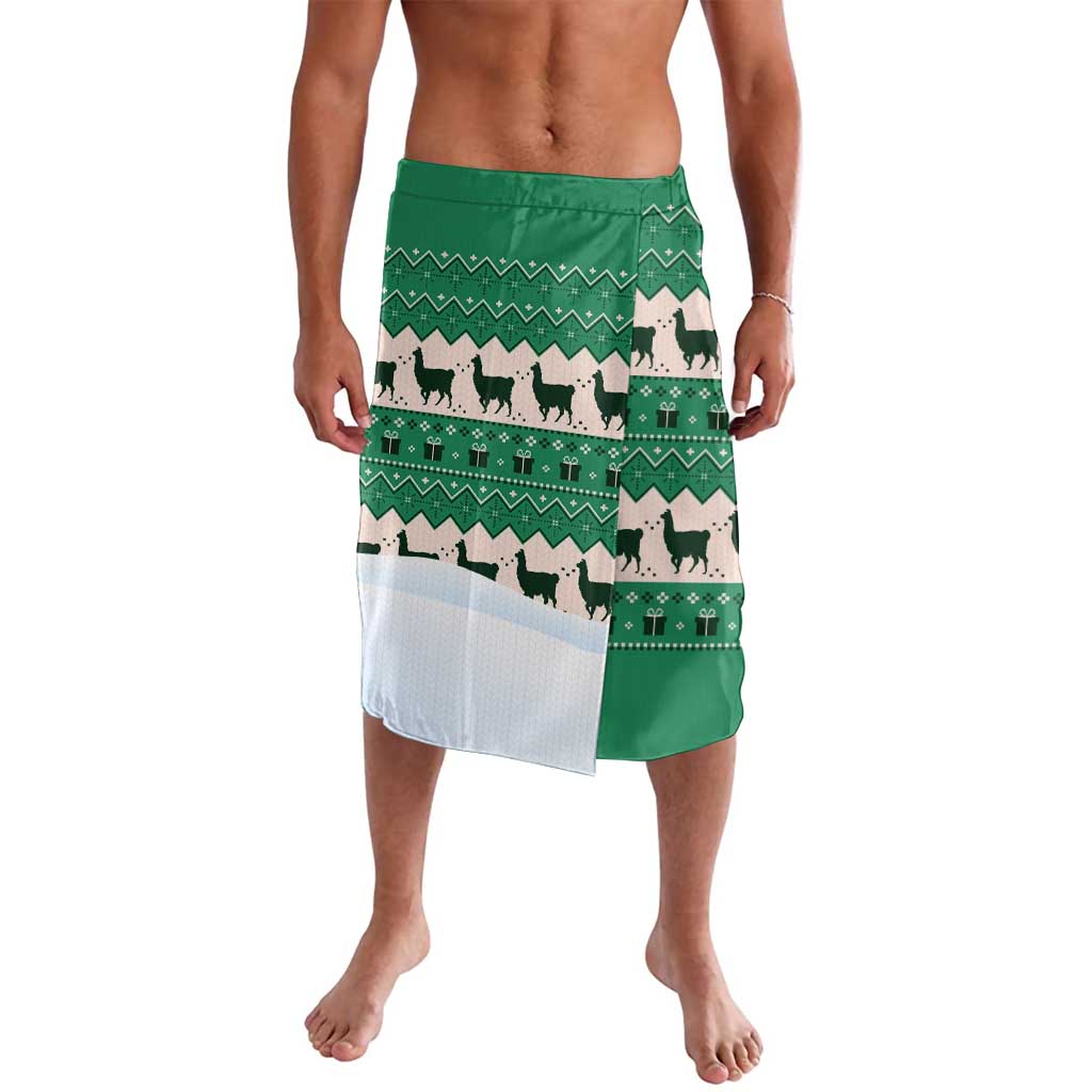 Llama Decorating Tree in Santa Hat Lavalava with Green Gift Pattern Design - Wonder Print Shop