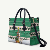 Llama Decorating Tree in Santa Hat Leather Bag with Green Gift Pattern Design - Wonder Print Shop