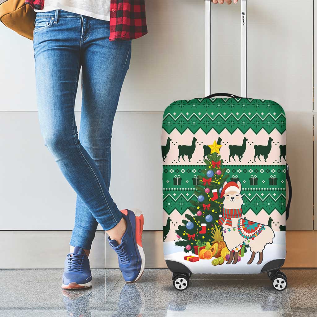 Llama Decorating Tree in Santa Hat Luggage Cover with Green Gift Pattern Design - Wonder Print Shop