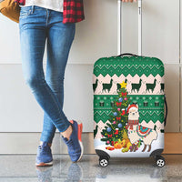 Llama Decorating Tree in Santa Hat Luggage Cover with Green Gift Pattern Design - Wonder Print Shop