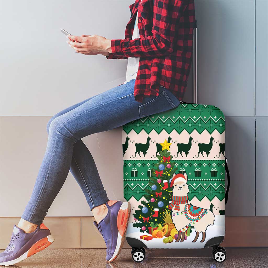 Llama Decorating Tree in Santa Hat Luggage Cover with Green Gift Pattern Design - Wonder Print Shop