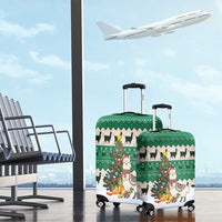Llama Decorating Tree in Santa Hat Luggage Cover with Green Gift Pattern Design - Wonder Print Shop