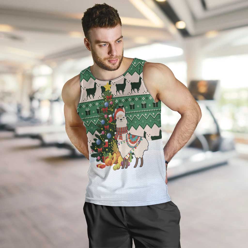 Llama Decorating Tree in Santa Hat Men Tank Top with Green Gift Pattern Design - Wonder Print Shop