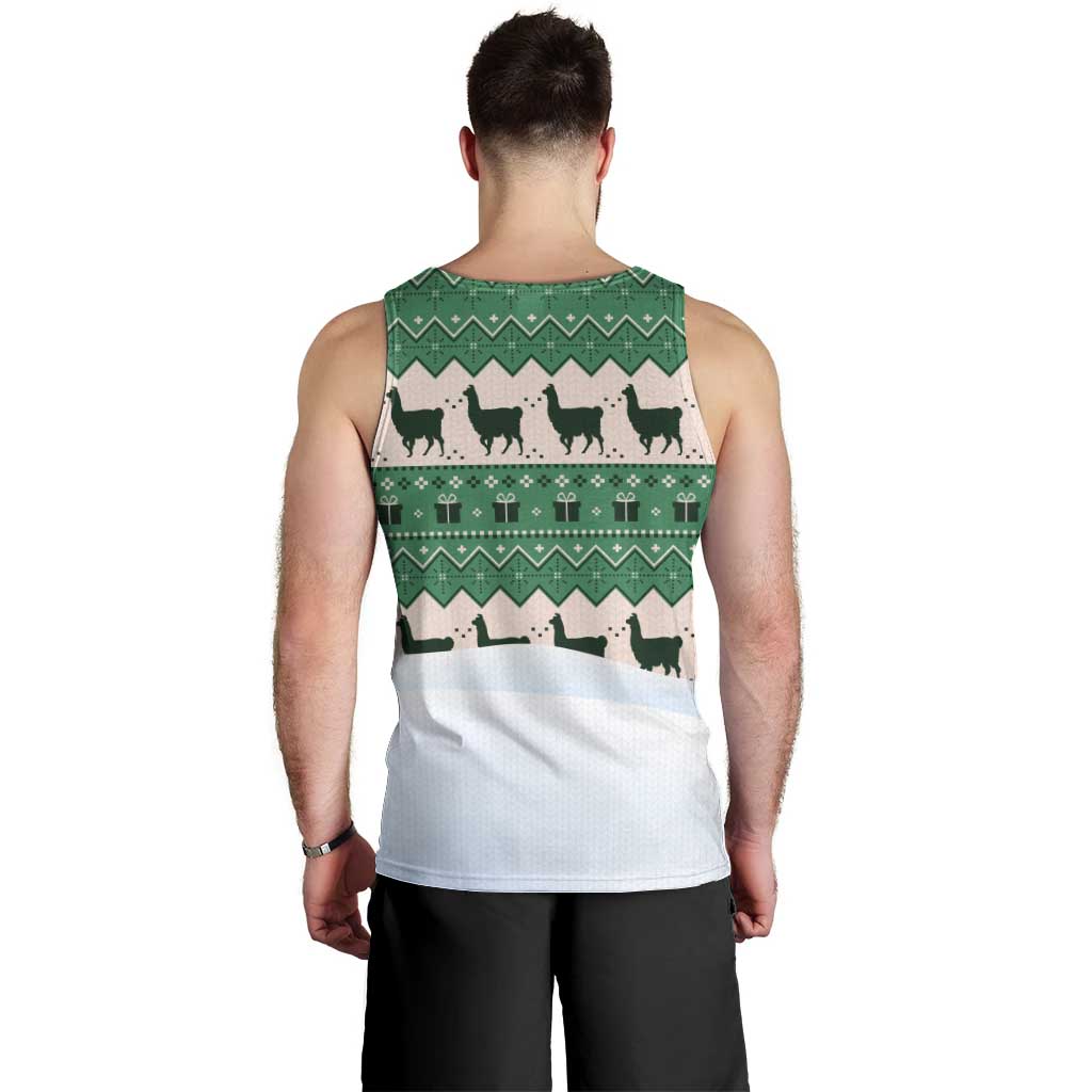 Llama Decorating Tree in Santa Hat Men Tank Top with Green Gift Pattern Design - Wonder Print Shop