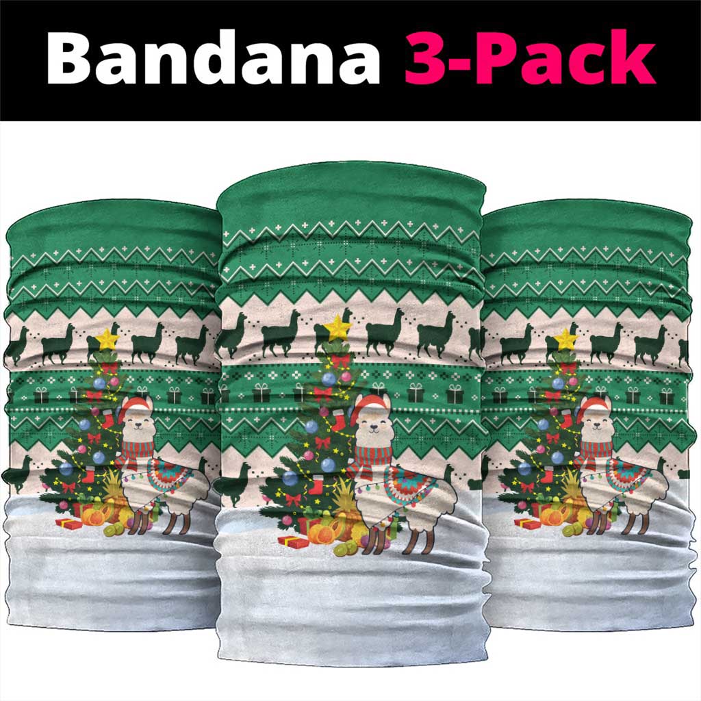 Llama Decorating Tree in Santa Hat Neck Gaiter with Green Gift Pattern Design - Wonder Print Shop