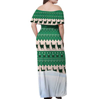 Llama Decorating Tree in Santa Hat Off Shoulder Maxi Dress with Green Gift Pattern Design - Wonder Print Shop
