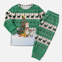 Llama Decorating Tree in Santa Hat Christmas Pajama Set with Green Gift Pattern Design - Wonder Print Shop