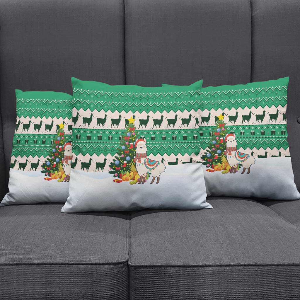 Llama Decorating Tree in Santa Hat Pillow Cover with Green Gift Pattern Design - Wonder Print Shop