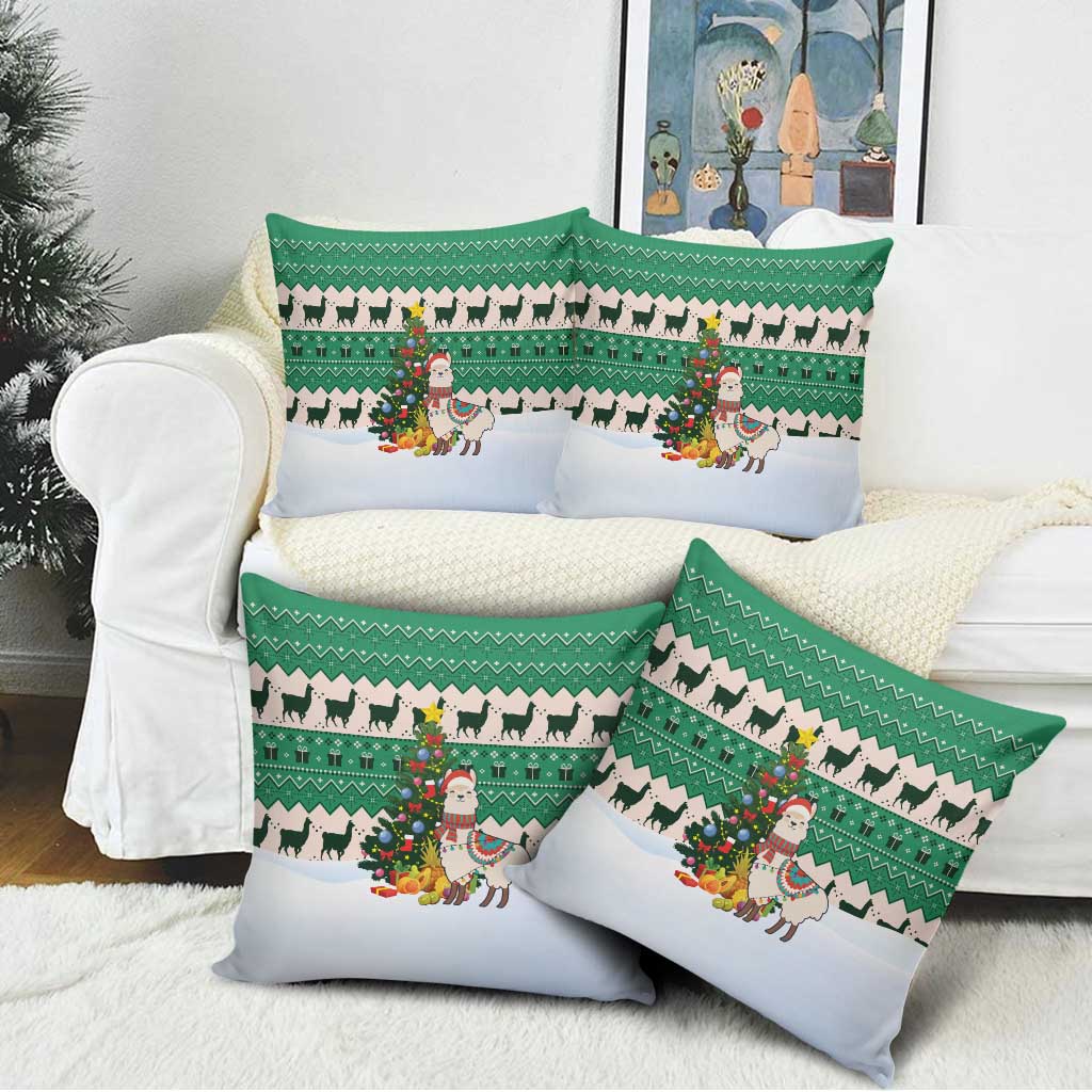Llama Decorating Tree in Santa Hat Pillow Cover with Green Gift Pattern Design - Wonder Print Shop